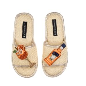 Aperol Spritz Slippers Straw Braided Sandals With Summer Spritzer Brooches